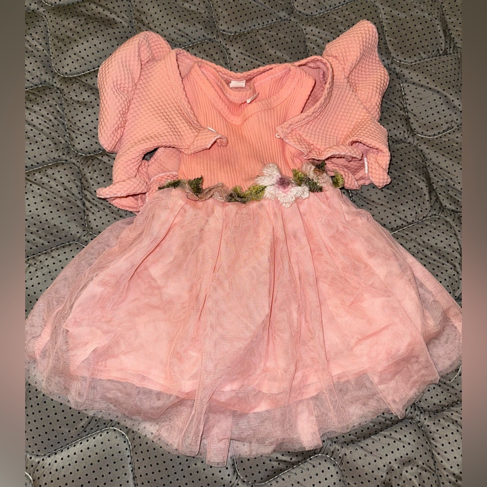 Pink Tulle Dress with Floral Accents